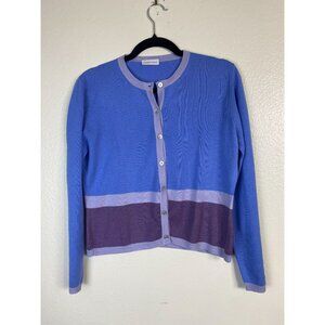 Annapurna Cashmere Silk Button Up Womens Cardigan Sweater Size Large Purple Blue